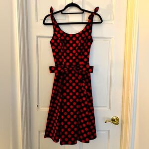 Vintage 1950’s style Bbonlinedress black and red polka dot dress. Sash and bows.